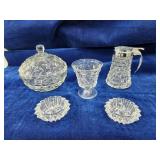 Fostoria glass Pieces, syrup,