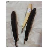 (3) Vintage straight razors. Fair condition.