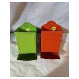 Vintage kitchen match holders. Painted metal.