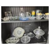 Glass compote, bowl, ashtrays