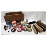 Shoe Shine box, brushes, polish