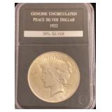 PCS Uncirculated 1922 Peace Silver Dollar