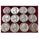 (12) 1955 Silver Washington Quarters