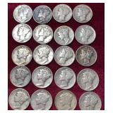 (20) 1944-P, D & S  Silver Mercury Dimes