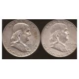 Franklin Silver Half Dollar Coins (2)