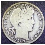 Silver Barber Half Dollar 1907 NMM