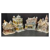 Ceramic Village Buildings Including Coffee Shop,