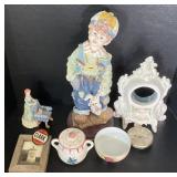 Lot w/ Plastic Boy Figure, Holland Mold Clock,