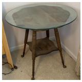 Vtg. Wooden Clawfoot Parlor Table with Glass