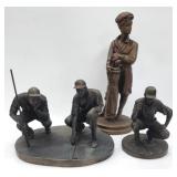 (3) Bronze Finish Golf Sculptures "AS-IS"