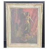 (II) Framed Belly Dancer Oil Painting