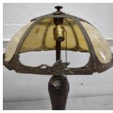 (A) Vintage Electric Slag Glass Lamp with Floral