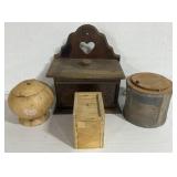 (E) Lot: Wooden Critter Box, Coconut Cup, Storage
