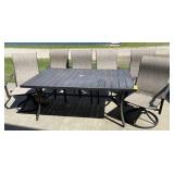 Metal Patio Table Set with 6 Woven Polyester