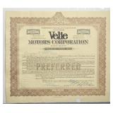 Velie Stock Certificate #28 Issued To Marjorie F.