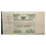 Velie Motors Corporation Stock Certificate No.