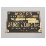 1910 Rauch & Lang Electric Car Unused Motor Plate