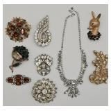 (P) Vintage Costume Jewelry Rhinestone Necklace,