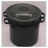 (J) Enameled Double Boiler, Green, 5 Piece Set