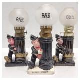 Ceramic Drunkard "Bourbon Street" Oil Lamps, 7.5"