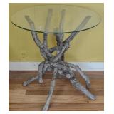 Glass Top Driftwood Coffee Table, 25" x 26"