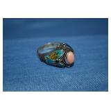 Size 6 Sterling Silver Ring With Inlay & Stones