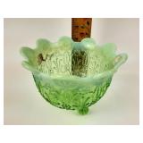 Green depression glass footed bowl with custard