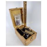 Wooden shoe shine box with supplies