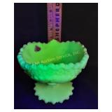 Fenton uranium custard glass footed candy dish