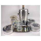 Tins, hot beverage server, glass & stoneware