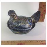 Carnival glass hen on nest