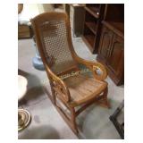 Victorian oak and canework rocker. 40.5" high x