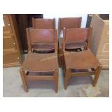 (4) wood & leather chairs - wear throughout.