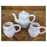 Owl teapot and mug set, white, ceramic, new, 3