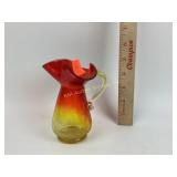 Mid century amberina crackle glass pitcher