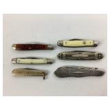(6) pocket knives Case, H. Boker & Co, Remington