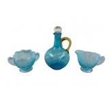 Victorian Blue Glass Cruet w/Amber Handle, Blue Op