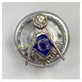 Sterling enameled Masonic pin with white stone.