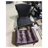 Black upholstered side chair and brown leather