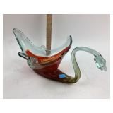 Large orange glass bowl with snake head