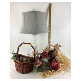 Wicker baskets with decorative faux floral. White