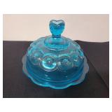 Blue Glass Moon and Stars Covered Butter Dish