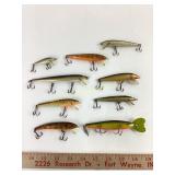 Fishing lures, Rapala 8, 1 unknown.