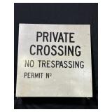 Railroad Private Crossing Metal Sign Vintage