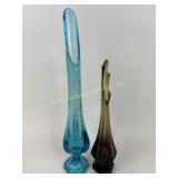 (2) MCM Swung Glass Vases Incl. Viking Blue Epic L