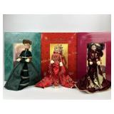 3 Barbie Dolls, 1998, "Holiday Gift" Porcelain,