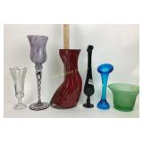 Swung vases, Art glass vases. Clear glass coin