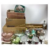 Assorted Sewing Supplies & Decorative Glassware Lo