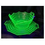 Green Uranium Glass Bowl and Plate