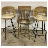 Wood and Wicker Bar Stools